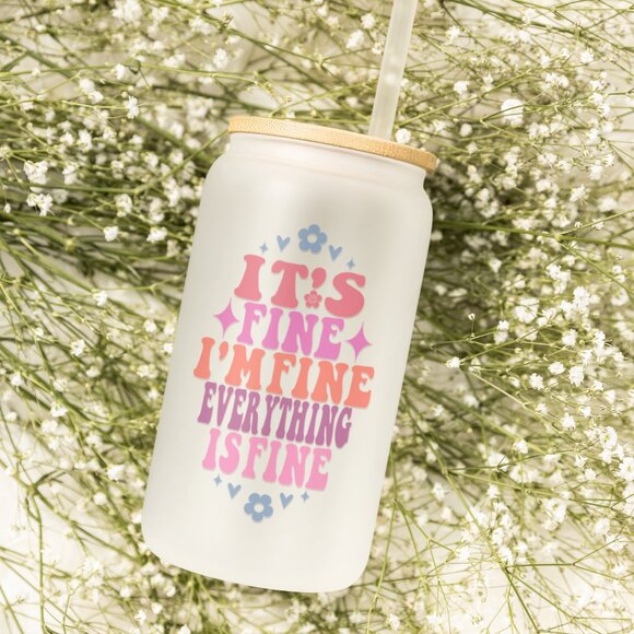 It’s Fine I’m Fine Everything Is Fine, Groovy Tumbler, Retro Funny Glass Cup,70s - Picture 3 of 7